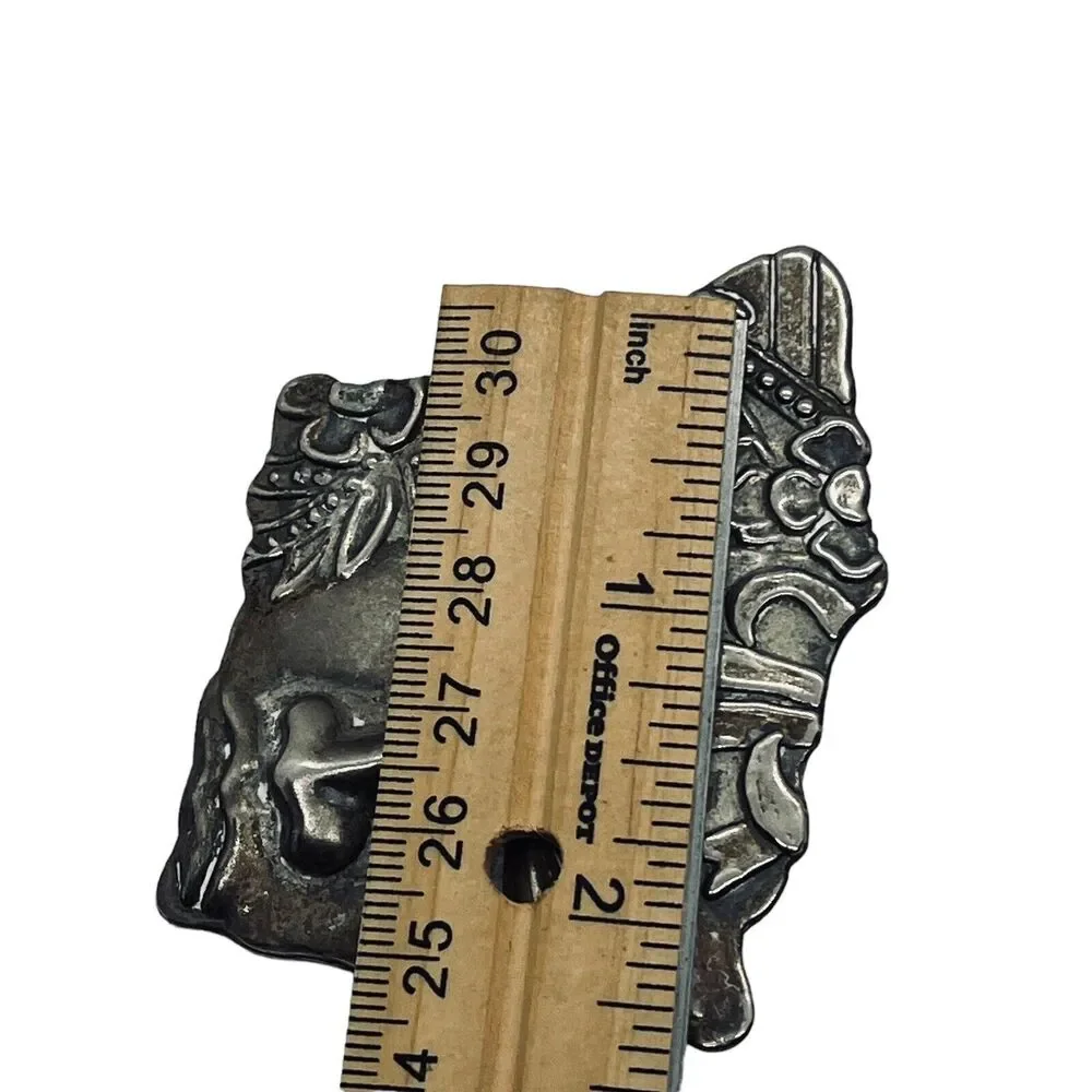 Face Brooch Pin Art Nouveau Silver Tone Fragment Style Retro Chic Aged Floral